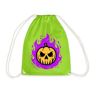 Orange pumpkin with purple flames - Drawstring Bag - neon green - Front