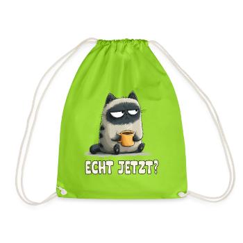 Grummelkatze mit Kaffee - Drawstring Bag - neon green - Front