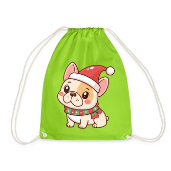 Chiot Noël en bonnet rouge - Sac de sport léger - vert néon - Devant
