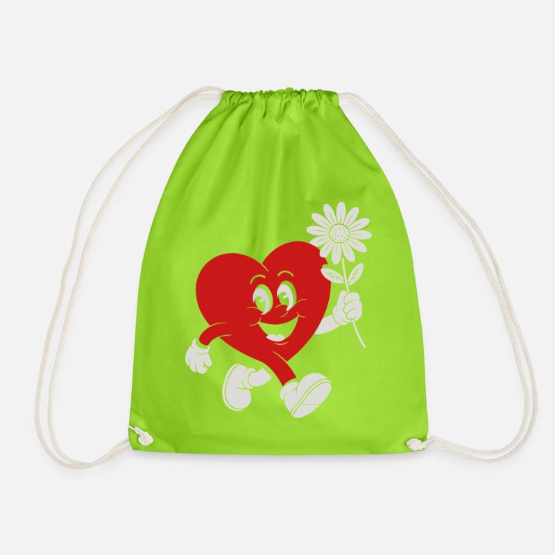 Heart Hero with Daisy - Drawstring Bag - neon green