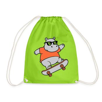 Cooles Nilpferd Skater Skateboard Vektor - Turnbeutel - Neongrün - Vorne