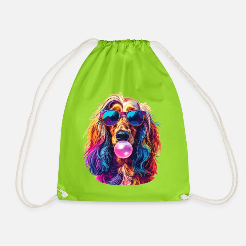 Pop-Art Afghanischer Windhund mit Bubblegum - Turnbeutel - Neongrün