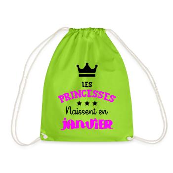 Princesse née en Janvier Joli Cadeau Anniversaire - Sac de sport léger - vert néon - Devant