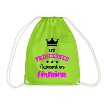 Prinzessin geboren im Februar Geburtstagsgeschenk - Turnbeutel - Neongrün - Vorne
