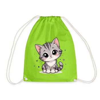 Dessin animé mignon du chaton gris - Sac de sport léger - vert néon - Devant