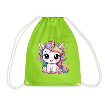 Kawaii Unicorn Rainbow Horse - Drawstring Bag - neon green - Front