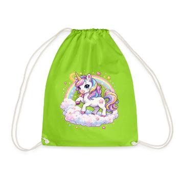 Pastel Unicorn on Cloud Arch - Drawstring Bag - neon green - Front