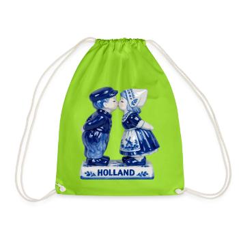 Delft Blue Kissing Couple - Drawstring Bag - neon green - Front
