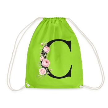 C Buchstabe Monogram Floral - Turnbeutel - Neongrün - Vorne