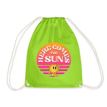 Here Comes The Sun Summer Vibes Retro Sunset - Drawstring Bag - neon green - Front