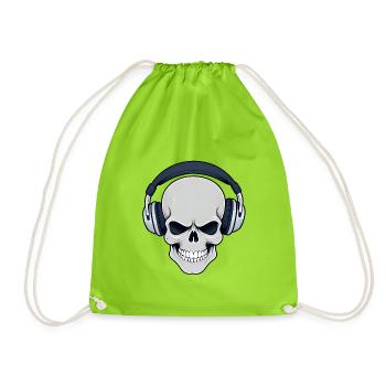 Skull skull with headphones vintage style - Drawstring Bag - neon green - Front
