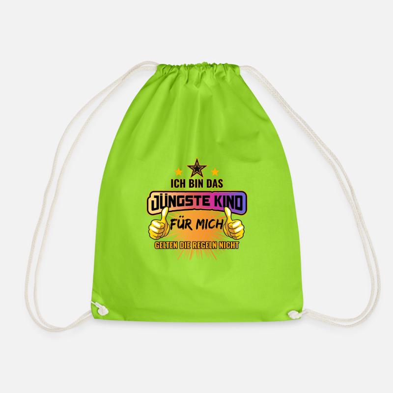 Geschwister Shirt - Das jüngste Kind - Spruch - Turnbeutel - Neongrün