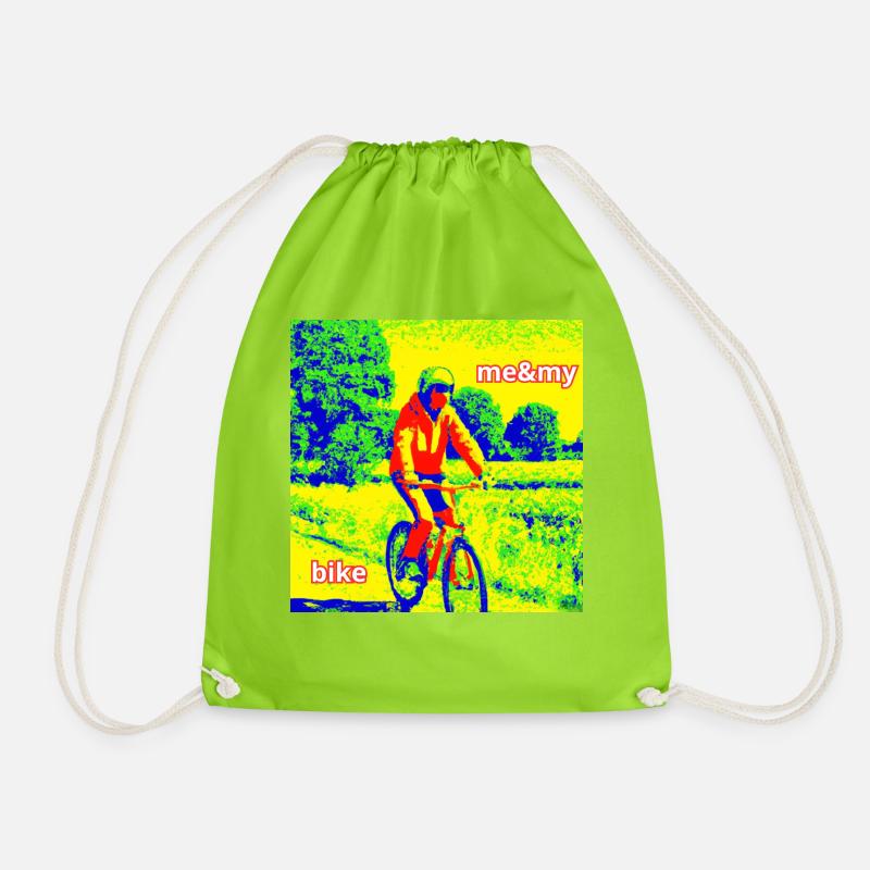 Cyclist riding in the countryside - Drawstring Bag - neon green