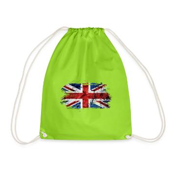 Great Britain Vintage Flag / Gift - Drawstring Bag - neon green - Front