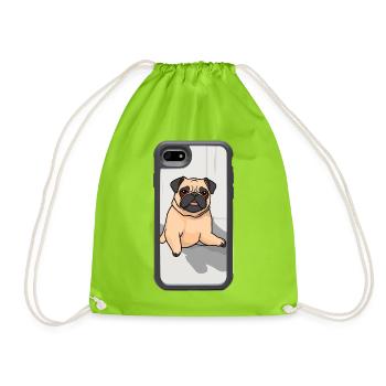 Dessin animé de carlin sur l’étui de téléphone intelligent - Sac de sport léger - vert néon - Devant