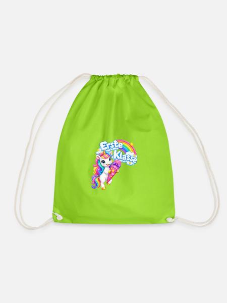 Erste Klasse Einhorn - Turnbeutel - Neongrün