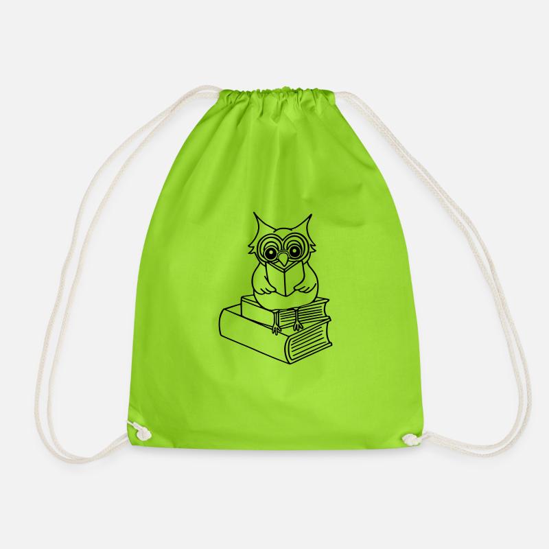 Eule, Bücher - Turnbeutel - Neongrün