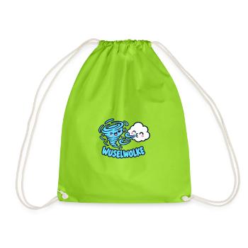 Wuselwolke – Lustiges Wind & Wolken Kinder Motiv - Turnbeutel - Neongrün - Vorne