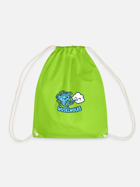 Wuselwolke – Lustiges Wind & Wolken Kinder Motiv - Turnbeutel - Neongrün