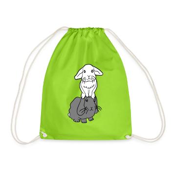 2 lapins amis équipe équipage couple deux assis sur la tête - Sac de sport léger - vert néon - Devant