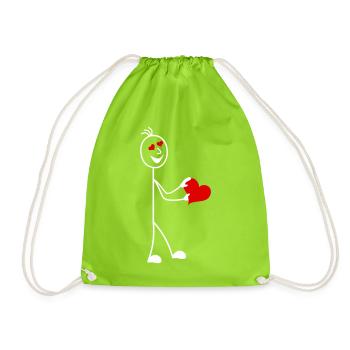 Figurine allumette avec coeur et cœurs dans les yeux - Sac de sport léger - vert néon - Devant