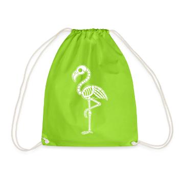 Süßes Skelett Flamingo Vogel Cartoon Shirt - Turnbeutel - Neongrün - Vorne