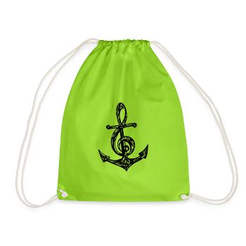 Anchor, music note, bass, clef, musician, sailing, - Drawstring Bag - neon green - Front