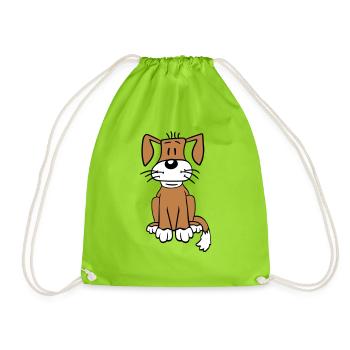 chien assis mignon petit chiot heureux animal de compagnie - Sac de sport léger - vert néon - Devant