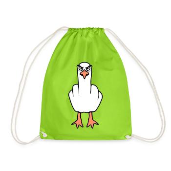 Möwe Mittelfinger Beleidigung Stinkefinger frech - Turnbeutel - Neongrün - Vorne