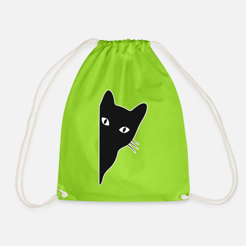 Peeking Cat – Cute Cat Lover Design - Drawstring Bag - neon green