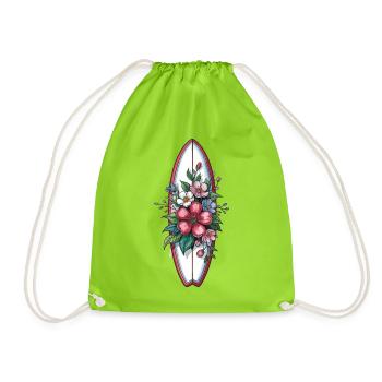 T-shirt planche de surf fleurie – Style plage - Sac de sport léger - vert néon - Devant