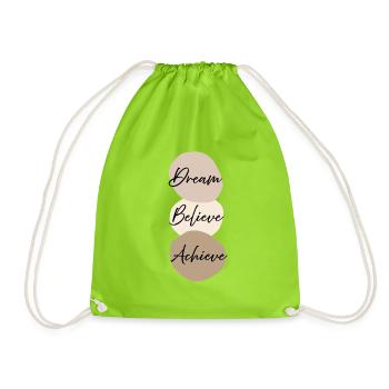 Dream Believe Achieve Boho Aesthetic Minimal Tee - Turnbeutel - Neongrün - Vorne