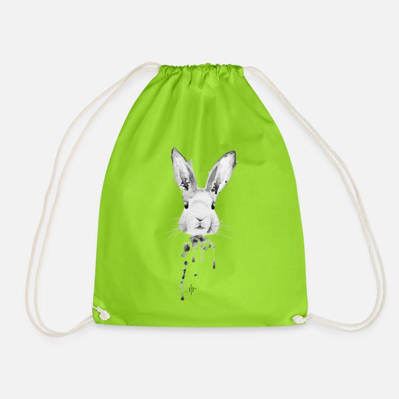 Rabbit Black White - Drawstring Bag - neon green