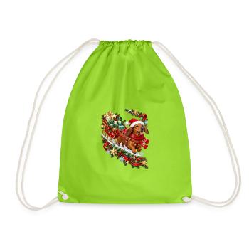 Dackel Weihnachtsgeschenkschlitten - Turnbeutel - Neongrün - Vorne