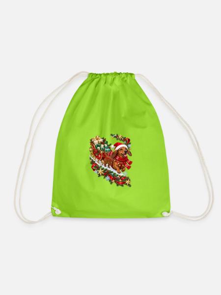 Dackel Weihnachtsgeschenkschlitten - Turnbeutel - Neongrün