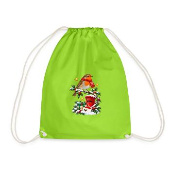 Weihnachts-Robin und roter Briefkasten - Turnbeutel - Neongrün - Vorne