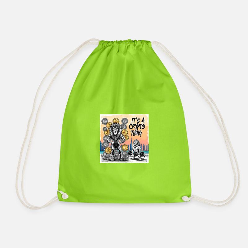 Crypto Lion Muscle Hero - Drawstring Bag - neon green