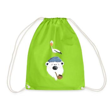 Bär mit Möwe - Turnbeutel - Neongrün - Vorne