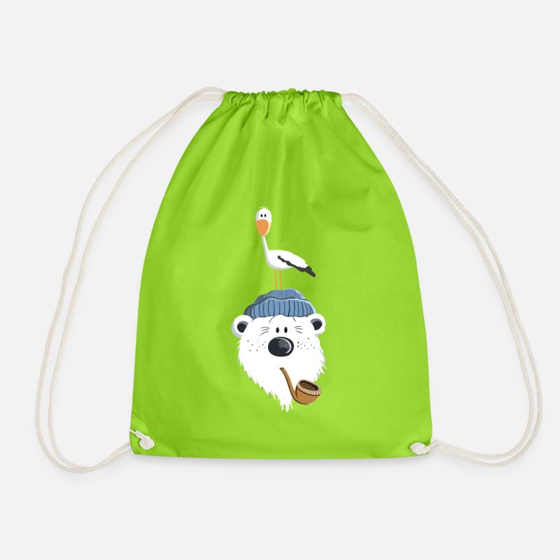 Bär mit Möwe - Turnbeutel - Neongrün