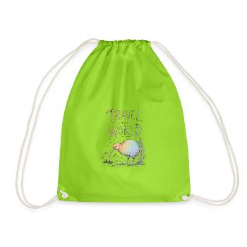Travel around the world with a colorful bird - Drawstring Bag - neon green - Front