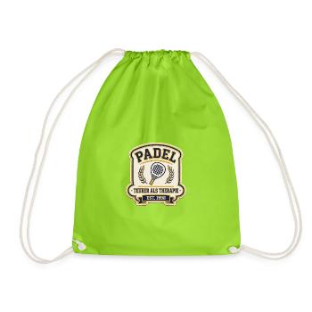 Padel Shirt Teurer Als Therapie | Padel Geschenk - Turnbeutel - Neongrün - Vorne