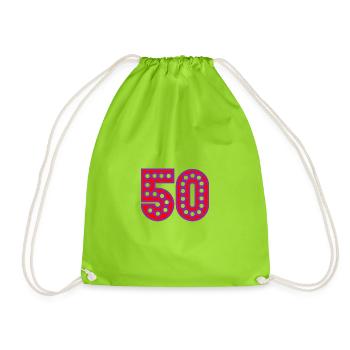 50. 50 YEARS. 50th ANNIVERSARY. 50 YEARS ANNIVERSARY. - Drawstring Bag - neon green - Front