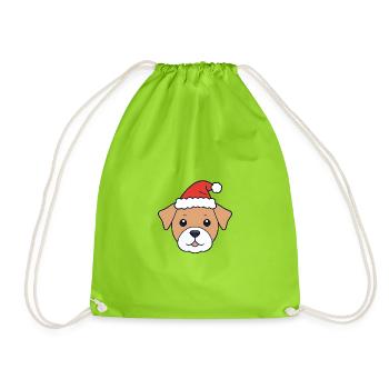 Chien avec chapeau de Père Noël - Sac de sport léger - vert néon - Devant