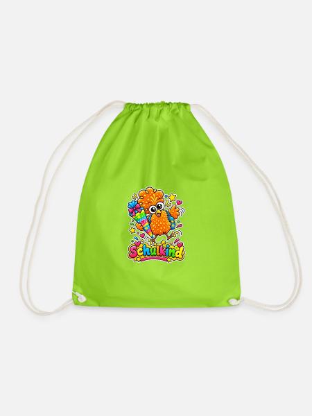 Kuschel Pompom - fröhliches Schulkind - Turnbeutel - Neongrün