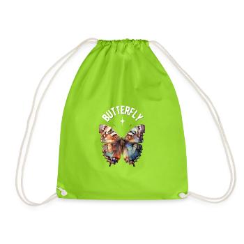 Butterfly in watercolor color - Drawstring Bag - neon green - Front
