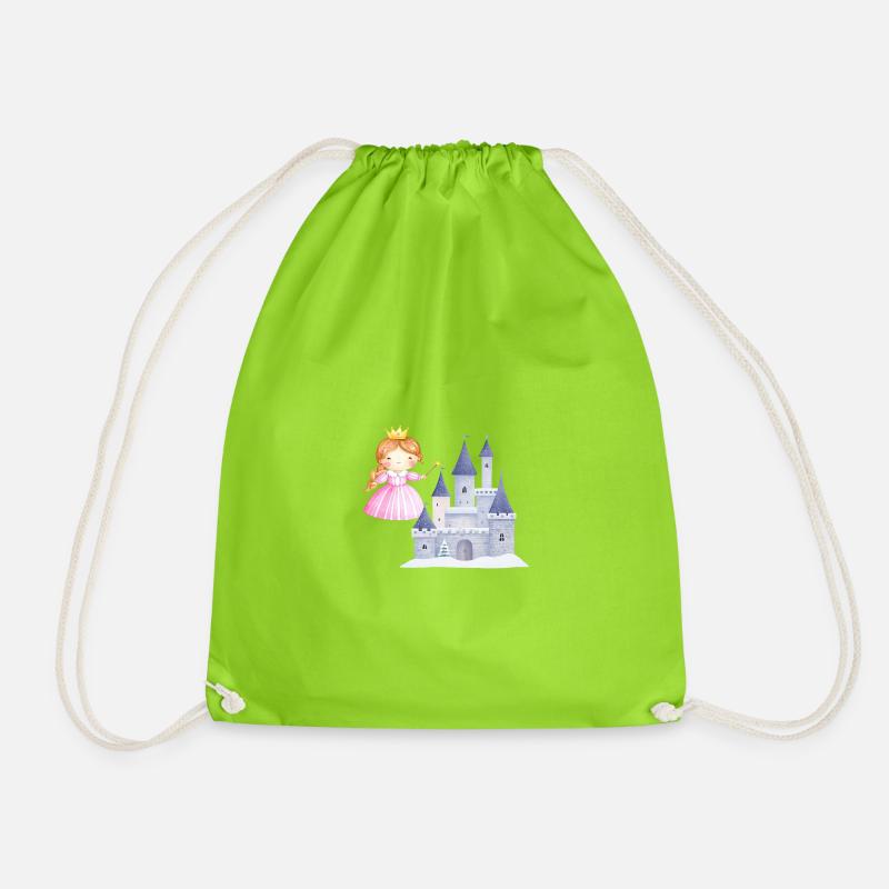 Princess in front of snow castle - Drawstring Bag - neon green