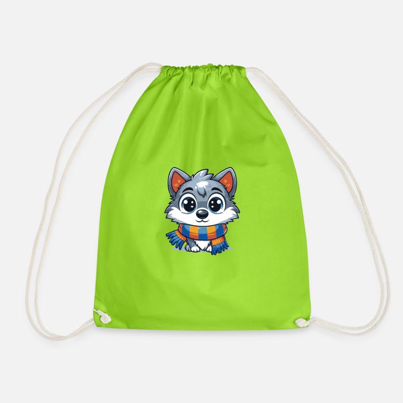 Winter Wolf - Drawstring Bag - neon green