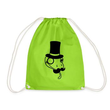gesicht kopf herr sir gentlemen zylinder reich mon - Turnbeutel - Neongrün - Vorne