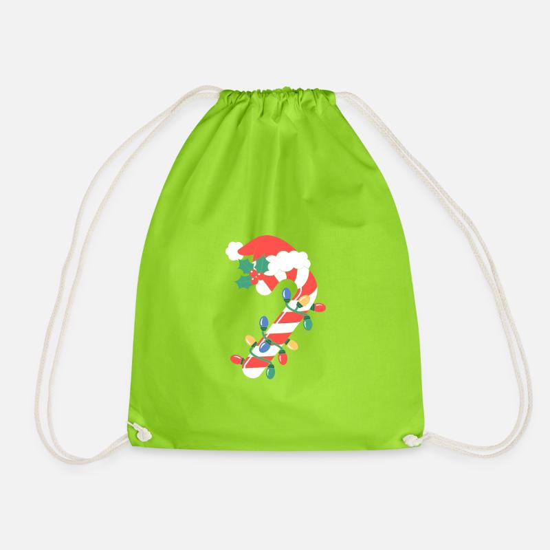 Candy Cane Christmas Lights - Drawstring Bag - neon green