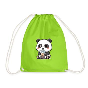 Kuscheliger Pandabär mit Bubble Tea - Turnbeutel - Neongrün - Vorne